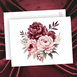 Elegante Bloemen Waterverf Bourgondische pioen bru Briefkaart