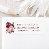 Elegante Bloemen Waterverf Bourgondische pioen bru Etiket (Insitu)