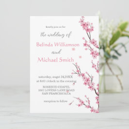 Elegante Bloemen Waterverf Cherry Blossom Bruiloft Kaart