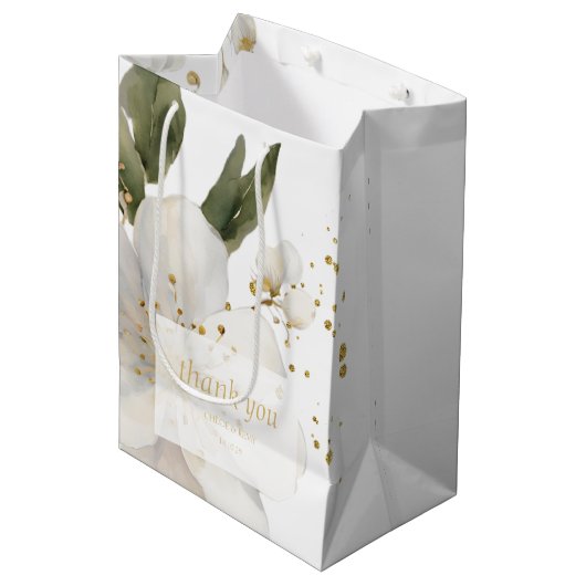 Elegante Bloemen Waterverf Dank u Bruiloft Medium Cadeauzakje (Voorkant Gekanteld)