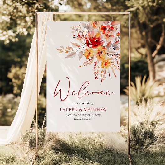 Elegante Bloemen Waterverf Fall Wedding Welkom Poster