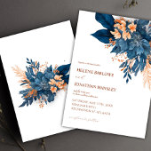 Elegante Bloemen Waterverf Indigo Roest Bruiloft Kaart