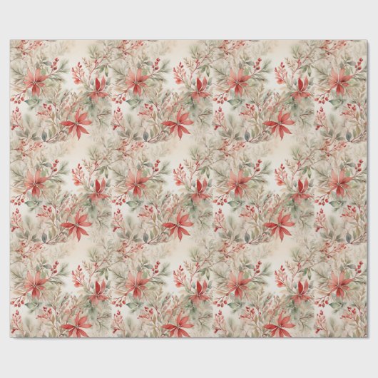 Elegante Bloemen Waterverf Kerst Cadeaupapier (Vlak)