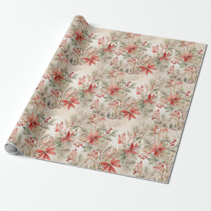 Elegante Bloemen Waterverf Kerst Cadeaupapier