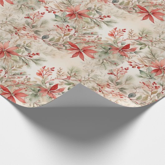 Elegante Bloemen Waterverf Kerst Cadeaupapier (Hoek)