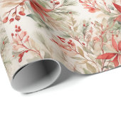 Elegante Bloemen Waterverf Kerst Cadeaupapier (Rol Hoek)