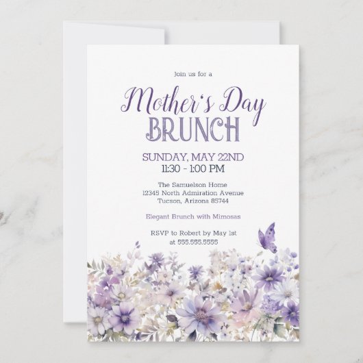 Elegante Bloemen Waterverf Moederdag Brunch Kaart (Voorkant)