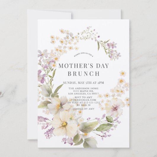 Elegante Bloemen Waterverf Moederdag Brunch Kaart (Voorkant)