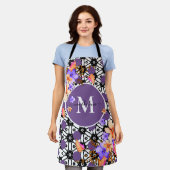 Elegante Bloemen Waterverf Monogram Custom Schort (Gedragen)