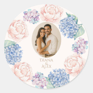 Elegante Bloemen  Waterverf pioenrozen bruiloft Ronde Sticker
