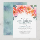 Elegante Bloemen Waterverf Roos 50ste Verjaardag P Kaart (Voorkant / Achterkant)