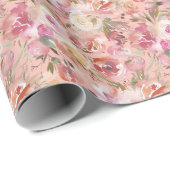 Elegante Bloemen Waterverf Roos Patroon Blush Pink Cadeaupapier (Rol Hoek)