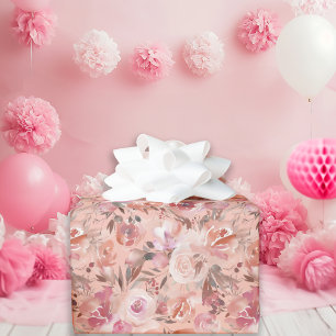 Elegante Bloemen Waterverf Roos Patroon Blush Pink Cadeaupapier