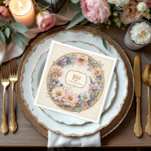 Elegante  Bloemen Waterverf Roze Blauw n Goud Servet