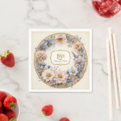 Elegante  Bloemen Waterverf Roze Blauw n Goud Servet (Insitu)