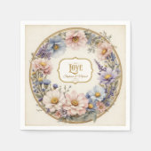 Elegante  Bloemen Waterverf Roze Blauw n Goud Servet (Voorkant)