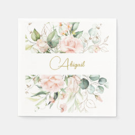 Elegante Bloemen Waterverf Roze Rozen Baby Naming Servet