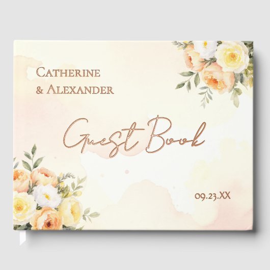 Elegante Bloemen Waterverf Rozen bruiloft Gastenboek (Voorkant)