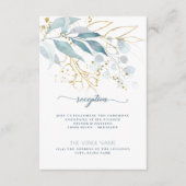 Elegante Bloemen Waterverf Stoffig Blauw Goud Rece Informatiekaartje (Voorkant)