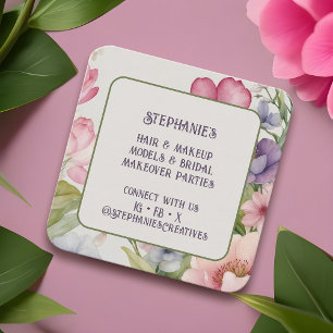 Elegante Bloemen Waterverf Trendy Vrouwelijk Roze Vierkante Visitekaartje