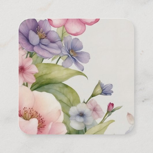 Elegante Bloemen Waterverf Trendy Vrouwelijk Roze Vierkante Visitekaartje (Achterkant)