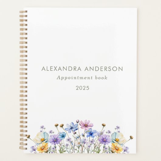 Elegante Bloemen Waterverf Wildflowers Minimal Planner (Voorkant)