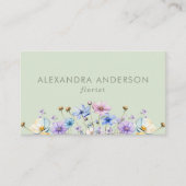 Elegante Bloemen Waterverf Wildflowers Minimal Visitekaartje (Voorkant)