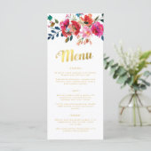 Elegante Bloemen Waterverf Wit Goud Bruiloft Menu (Staand voorkant)