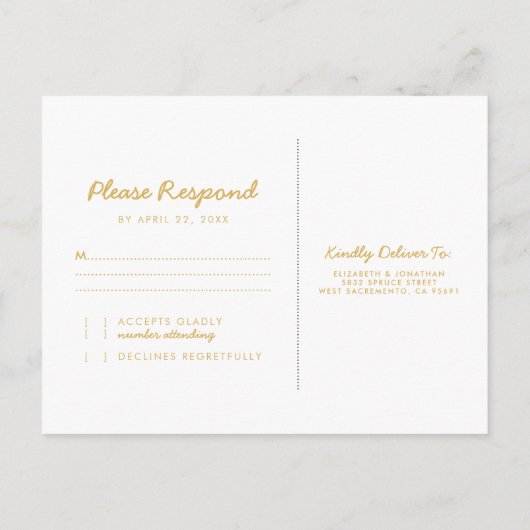 Elegante Bloemen Waterverf Wit Goud Huwelijk RSVP Uitnodiging Briefkaart (Achterkant)