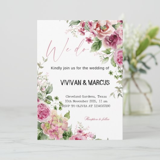 Elegante Bloemen "We Do" Trouwfeest Kaart (Staand voorkant)