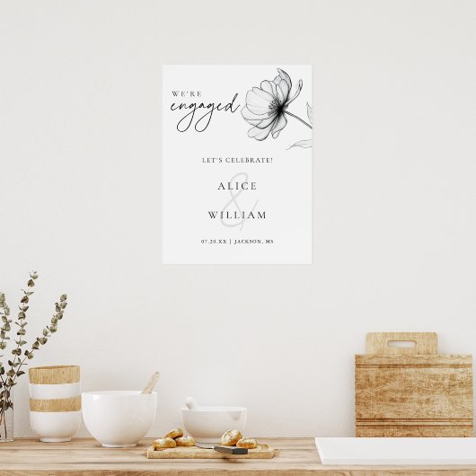 Elegante Bloemen We zijn verloofde partij teken Poster (Keuken)