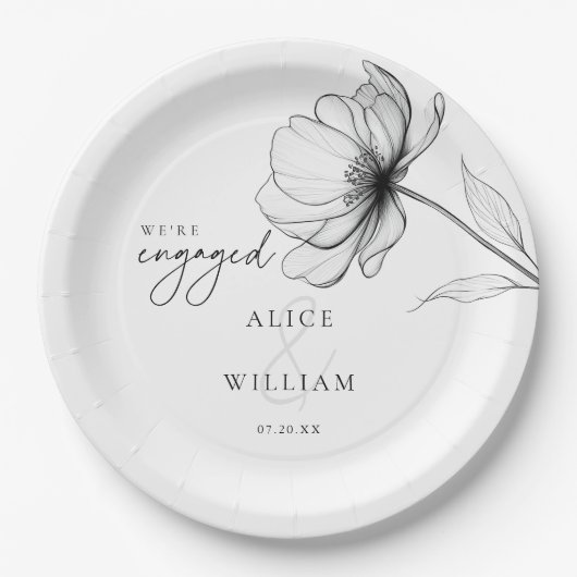 Elegante Bloemen We zijn verlovingsfeest Papieren Bordje (Voorkant)