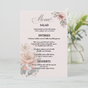 Elegante  Bloemen Wedding Menu Kaart