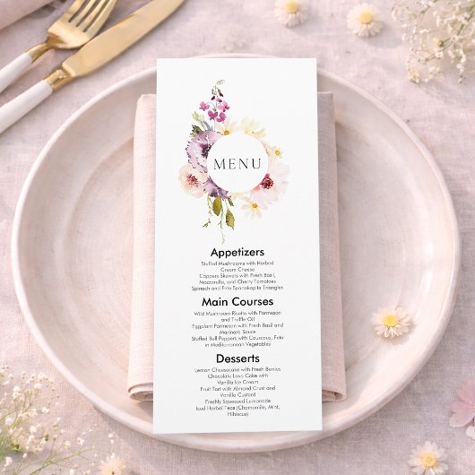 Elegante Bloemen Wedding Menu Uitnodiging
