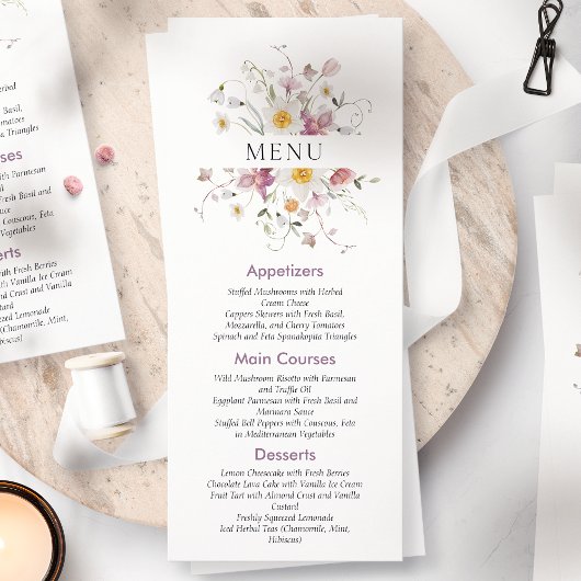 Elegante Bloemen Wedding Menu Uitnodiging