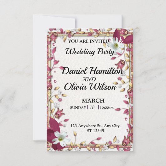 Elegante Bloemen Wedding Party Uitnodiging (Voorkant)
