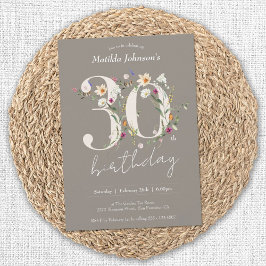 Elegante Bloemen Wildbloemen 30e Verjaardagsfeestj Kaart