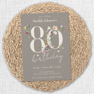 Elegante Bloemen Wildbloemen 80ste Verjaardagsfees Kaart