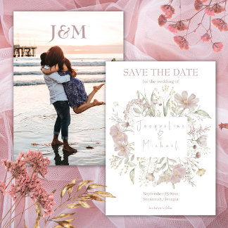 Elegante Bloemen Wildbloemen Foto Save the Date Kaart