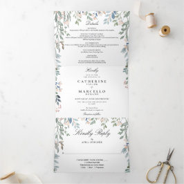 Elegante Bloemen Wilde Bloemen Foto Bruiloft Drieluik Uitnodiging