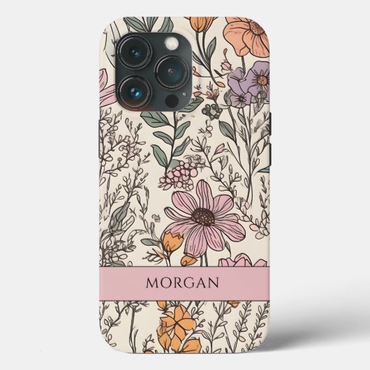 Elegante Bloemen Wildflower Botanical gepersonalis Case-Mate iPhone Case (Achterkant)