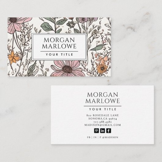 Elegante Bloemen Wildflower Botanical Visitekaartje (Voorkant / Achterkant)