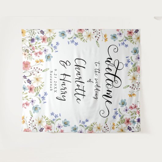 Elegante Bloemen Wildflower Bruiloft Achtergrond B Wandkleed (Voorkant (horizontaal))