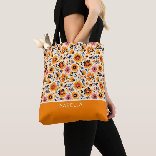 Elegante Bloemen Wildflowers Personaliseren Monogr Tote Bag (Dichtbij)