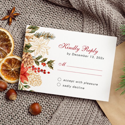 Elegante bloemen winter bruiloft RSVP kaartje