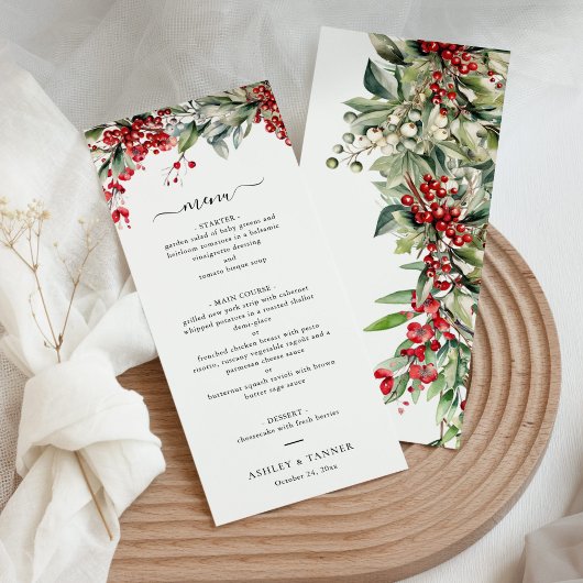Elegante Bloemen Winter Kerstbruiloft Menu