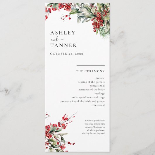 Elegante Bloemen Winter Kerstbruiloft Programmakaart (Voorkant)