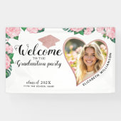 Elegante Bloemen Wit en Roze Afstuderen Welkom Spandoek (Horizontaal)