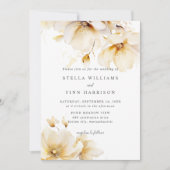 Elegante bloemen Wit Geel Goud bruiloft Kaart (Voorkant)