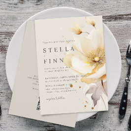Elegante Bloemen Wit Geel Goud QR Code Huwelijk Kaart